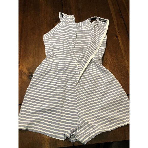 CBR Women Small Blue White Striped High Neck Sleeveless Romper Jumper Shorts - Picture 5 of 8